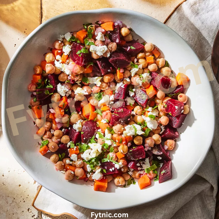 Chickpea, Beet & Feta Salad with Lemon-Garlic Vinaigrette